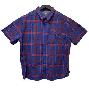 Mountain Hard Wear Men's Short Sleeve Shirt Button Up With Pocket Plaid Blue XL